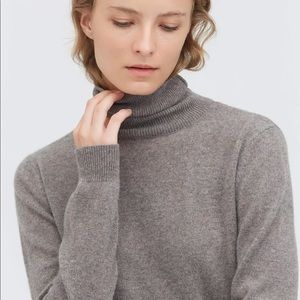 LilySilk Pure Cashmere Turtleneck Sweater in “Brown Camel”(Gray)